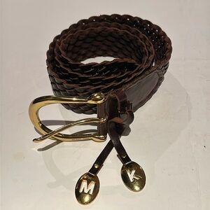 Michael Kors Braided Black Leather Belt Sz L